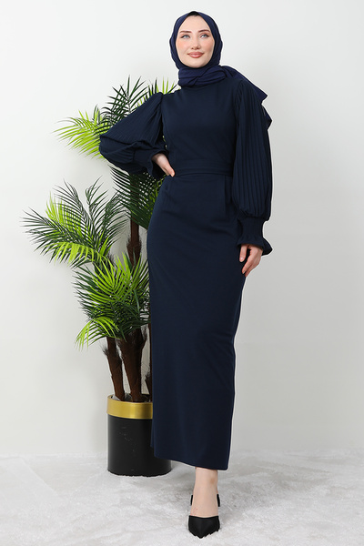 giz astore Kolu Piliseli Gipeli Elbise Lacivert