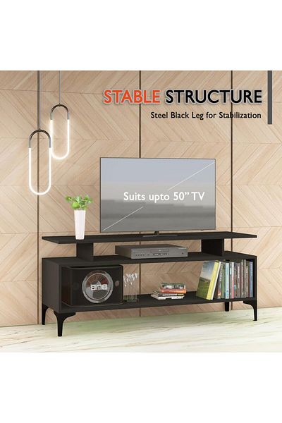 Mahmayi Modern TV Stand, Support Upto 50-Inch TV Media Console with 2 Storage Shelfs-Black