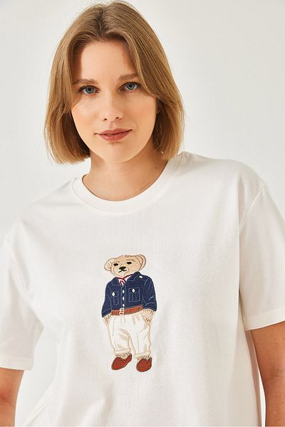 Bianco Lucci Tricou de bază cu model Teddy pentru damă 60261344