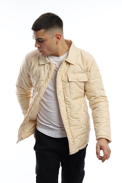Polo State Men's Quilted Coat - Regular Fit, Ecru