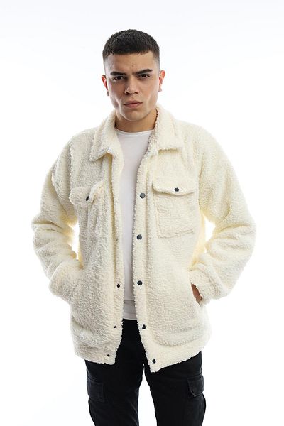 Polo State Men's Curly Plush Snap Closure Cake Ecru