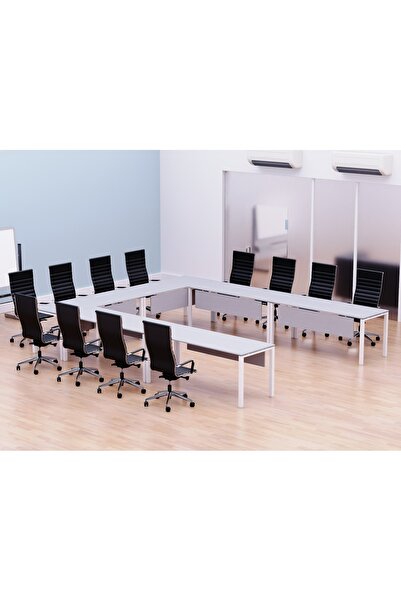 Mahmayi Figura 72-14 U-Shaped Conference Meeting Table for Office - 12 Seater, White