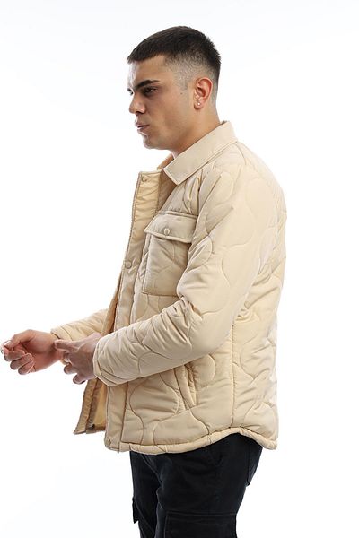 Polo State Men's Quilted Coat - Regular Fit, Ecru