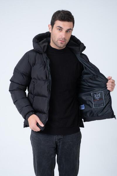 Polo State Ανδρικό πουπουλένιο μπουφάν με κουκούλα Age Of State με τύπωμα μαύρο