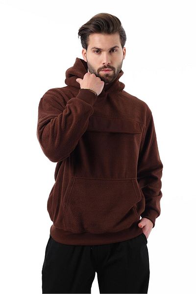 Madmext Мъжки суитшърт от полар с качулка и джоб Bitter Brown 7097