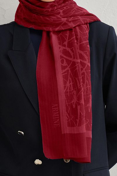 Armine Tensel-Silk Shawl - Μοτίβο γραμμής - BFATN3 - 32109 - Κόκκινο
