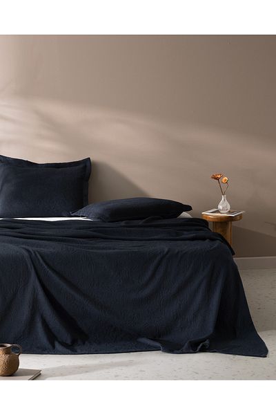 Madame Coco Esther 100% Cotton Double Bedspread - Navy Blue