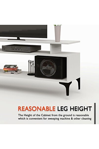 Mahmayi Modern TV Stand, Support Upto 50-Inch TV Media Console with 2 Storage Shelfs-White