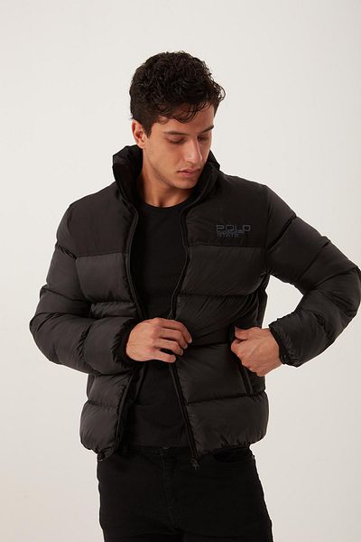 Polo State Men's Stand Collar Long Zipper Oversize Black Puffer Coat