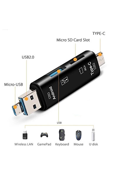 shaza 5in1 Phone And Computer Usb Type C Micro Card Reader OTG Black