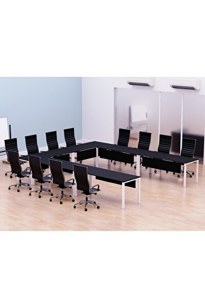 Mahmayi Figura 72-14 U-Shaped Conference Meeting Table for Office - 12 Seater, Black