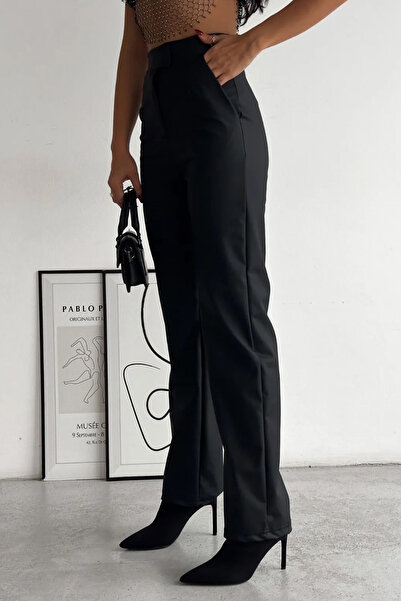 Swana Yüksek Bel Çırt Detaylı Mat Kışlık İçi Şardonlu Siyah Deri Pantolon