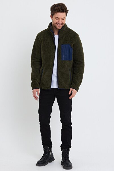 Polo State Ανδρικό βελούδινο σκούρο πράσινο μπουφάν Polar Comfort Stand Collar