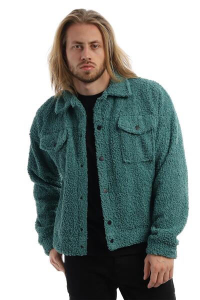 Polo State Erkek Kıvırçık Peluş Cıt Cıt Kapamalı Ceket Petrol