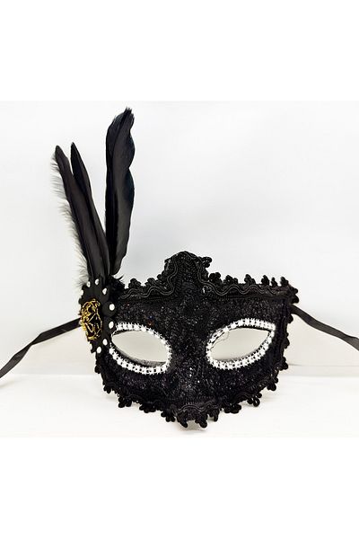 nuit dose Black Color Feather Lace B Party Mask with Stones on Eyes