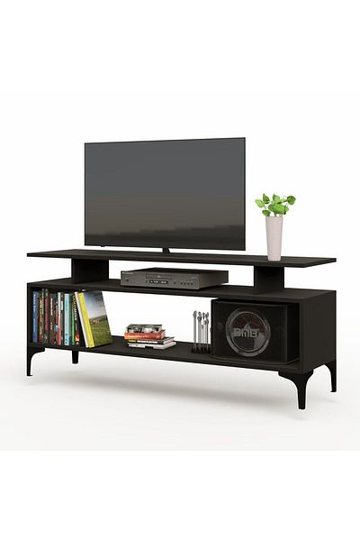 Mahmayi Modern TV Stand, Support Upto 50-Inch TV Media Console with 2 Storage Shelfs-Black