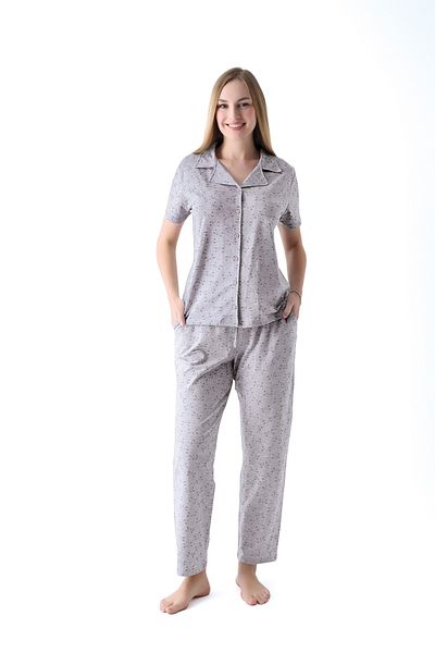 Cotpark Women's Viscose Combed Cotton Pajamas Set - Ribbed, Buttoned, Short Sleeve, Shirt Neck 19072