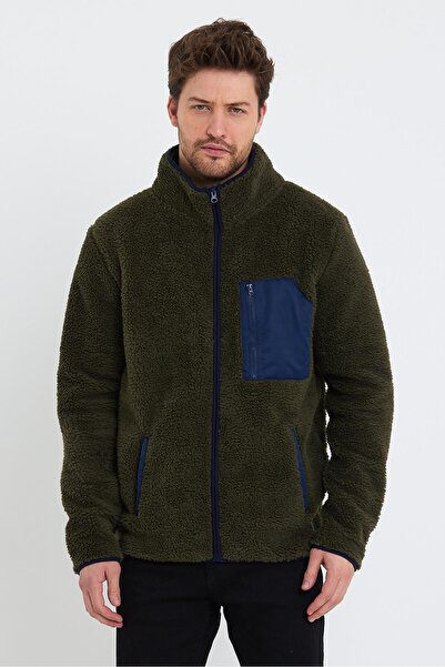 Polo State Ανδρικό βελούδινο σκούρο πράσινο μπουφάν Polar Comfort Stand Collar