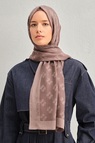 Armine Σάλι Tensel-Silk με μοτίβο λογότυπου - BFATN1 - 32104 - Ανοιχτό καφέ