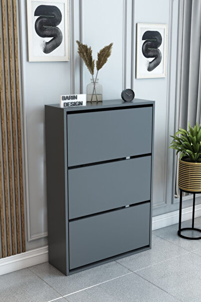 BARIN DESIGN 3 Raflı Ayakkabılık Düşer Kapak Kayar Kapak Vestiyer Portmanto Katlı Bölmeli Kapı Önü Modern