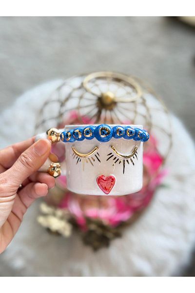 Pernotte Handmade 24 K Gold Plated Evil Eye Girl Turkish Coffee Cup