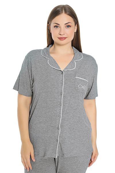 Cotpark Plus Size Women's Viscose Combed Cotton Pajamas Set - Front Button, Short Sleeve Shirt Collar 19060-B