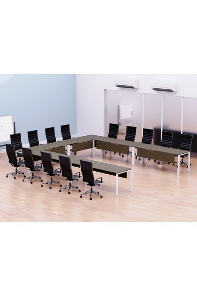 Mahmayi Figura 72-16 U-Shaped Conference Meeting Table for Office - 12 Seater, Brown Linen