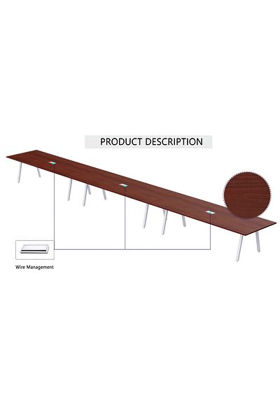 Mahmayi Bentuk 139-60 14 Seater Conference Meeting Table Modern Office Furniture - Apple Cherry