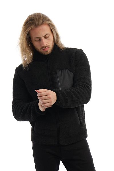 Polo State Мъжко плюшено черно яке Polar Comfort със стойка и яка