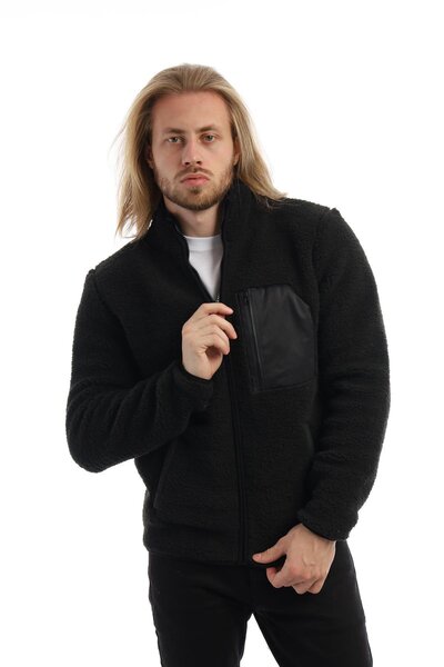 Polo State Мъжко плюшено черно яке Polar Comfort със стойка и яка