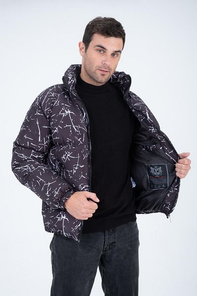 Polo State Men's Raglan Sleeve Digital Printed Coat Black