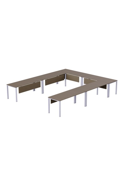 Mahmayi Figura 72-14 U-Shaped Conference Meeting Table for Office - 12 Seater, Brown Linen