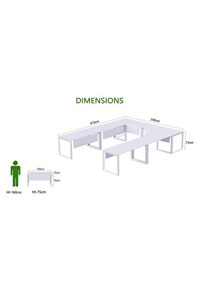 Mahmayi Vorm 136-12 U-Shaped Conference Meeting Table for Office - 12 Seater, White