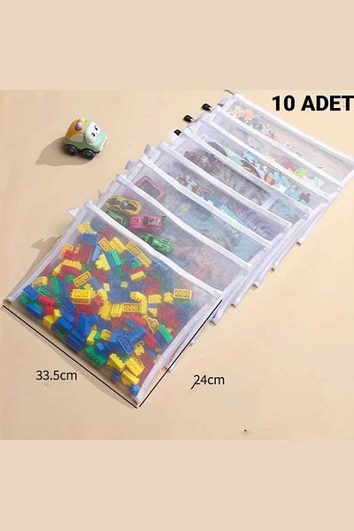 RevuBaby Zippered Mesh Storage Bag Puzzle Bag Organizer Pouch Toy Bag Basket 10Pcs