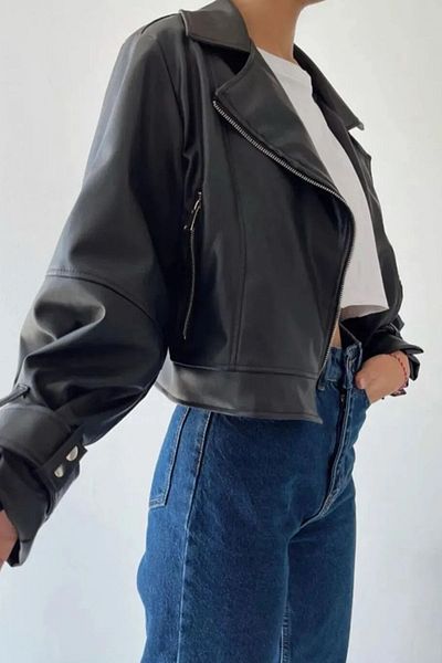 Swana Jachetă din piele model Bomber oversize