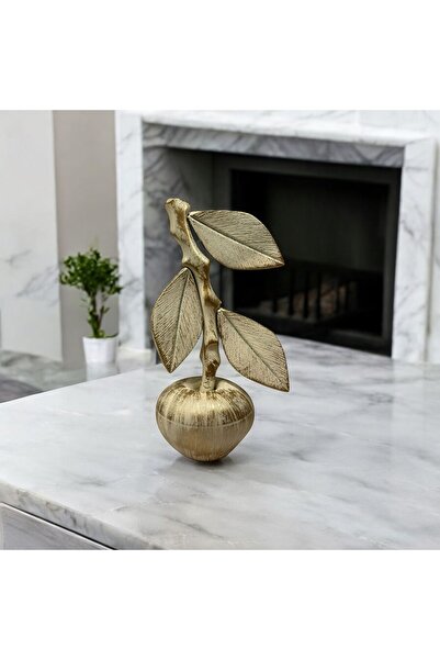 Peramari Dekoratif Polyester Tekli Dallı Elma Biblo Krem Eskitme