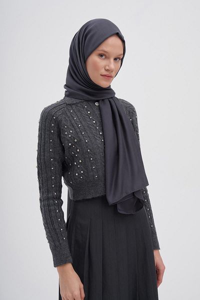 carell Anthracite Double Sided Silk Slub Shawl
