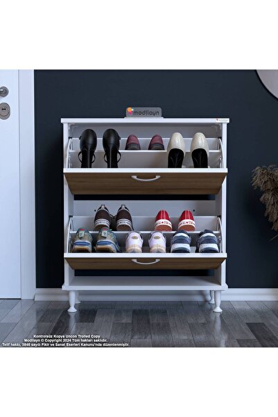 Modilayn UMAY Antre Hol 72 x 90 x 25, 5 cm’ lik 2 Düşer Kapak 4 Raf Göz Raf Bölmeli Ayakkabılık