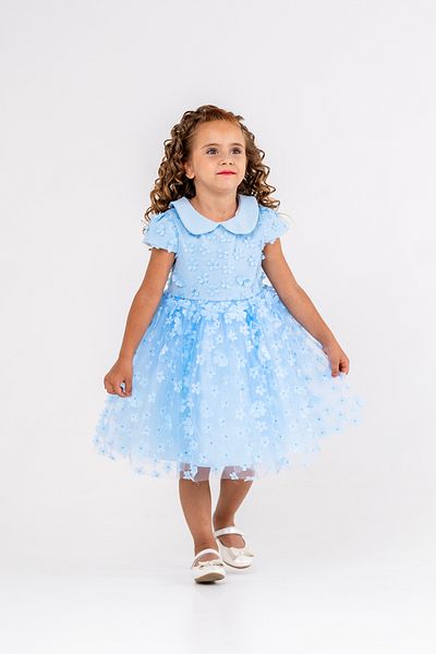 Eray Kids Βραδινό φόρεμα για κορίτσια με φλοράλ κοντομάνικο γιακά