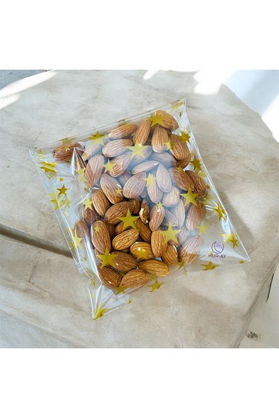 HUR-AY PACK Shiny Gelatin - Yilldiz Printed Cookie Bag / 12X25 cm / Candy Bag with Tape