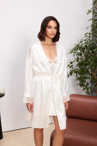 Pierre Cardin Satin Lace Women's Nightgown and Dressing Gown Set - 4500 Ecru