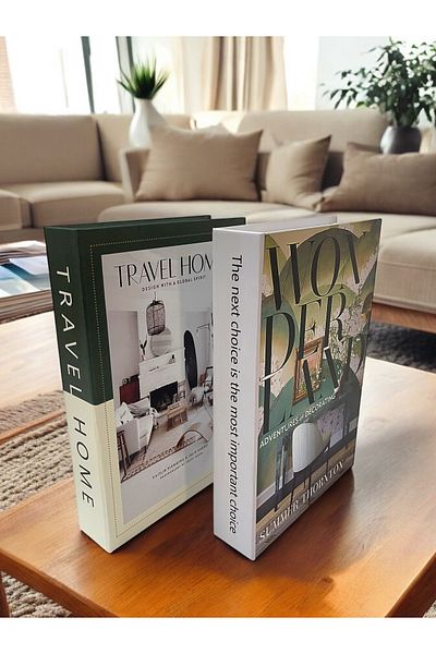 Saccura Decor Decorative Book Box Set, 2-Piece Emerald Set Pattern Box Set
