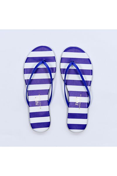 Tkees Women's White/Blue Striped Patterned Stylish Casual Flip Flops