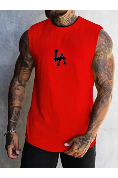 CAST COLLECTİON قميص رياضي رجالي باللون الأحمر مطبوع عليه LA