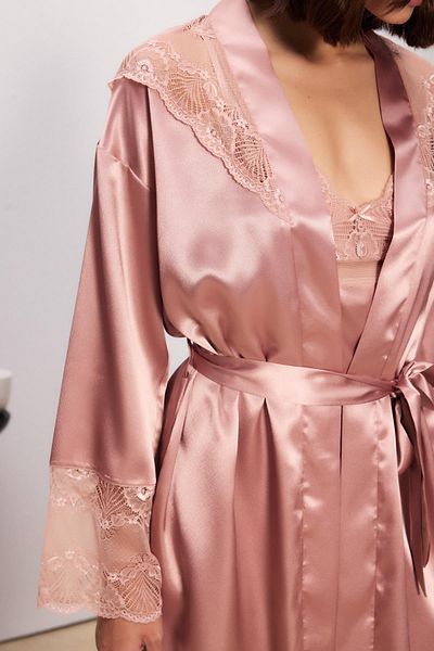 Pierre Cardin Satin Lace Women's Nightgown and Dressing Gown Set - 4510 Brandy