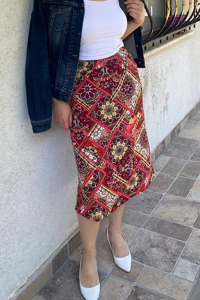 sharin Colorful Red Midi Summer Skirt - Pockets, Women, 12d-5069