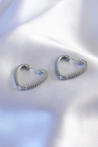 Clariss Silver Color Zircon Stone Heart Model Women's Earrings