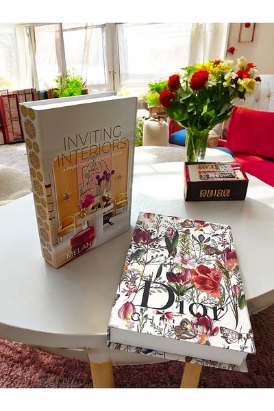 Saccura Decor Decorative Book Box Set, Colorful Flower Pattern Box Set of 2