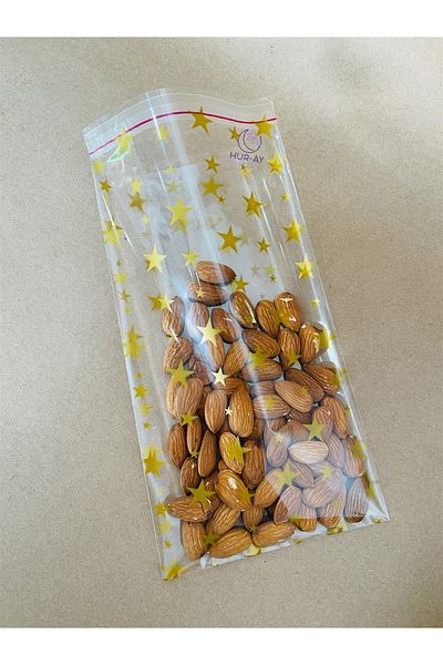 HUR-AY PACK Shiny Gelatin - Yilldiz Printed Cookie Bag / 12X25 cm / Candy Bag with Tape