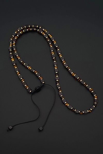 Seven Art Jewelry Natural Stone Necklace, Amber, Tiger Eye and Hematite Necklace, Men's Necklace, Women's Necklace